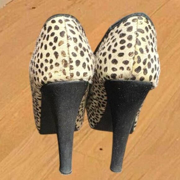 Naughty Monkey Black and Cream Leopard Print Pony Fur Platform Heels Size 8.5 - Picture 7 of 14